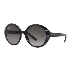 Salvatore Ferragamo Sunglasses Round Full Rim, Black Frame and Grey Gradient